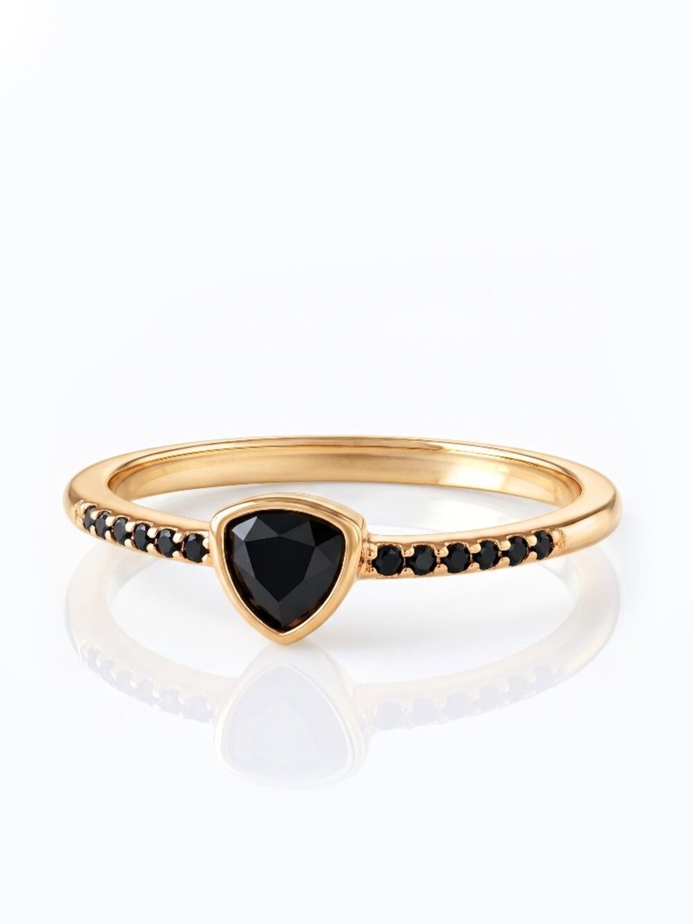 Dainty Gold Ring with Black Gemstone, 925 Sterling Silver, 10k Gold Finish